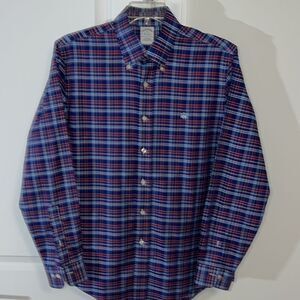Brooks Brothers Red Blue Check Paid Golden Fleece logo  non iron supima shirt M
